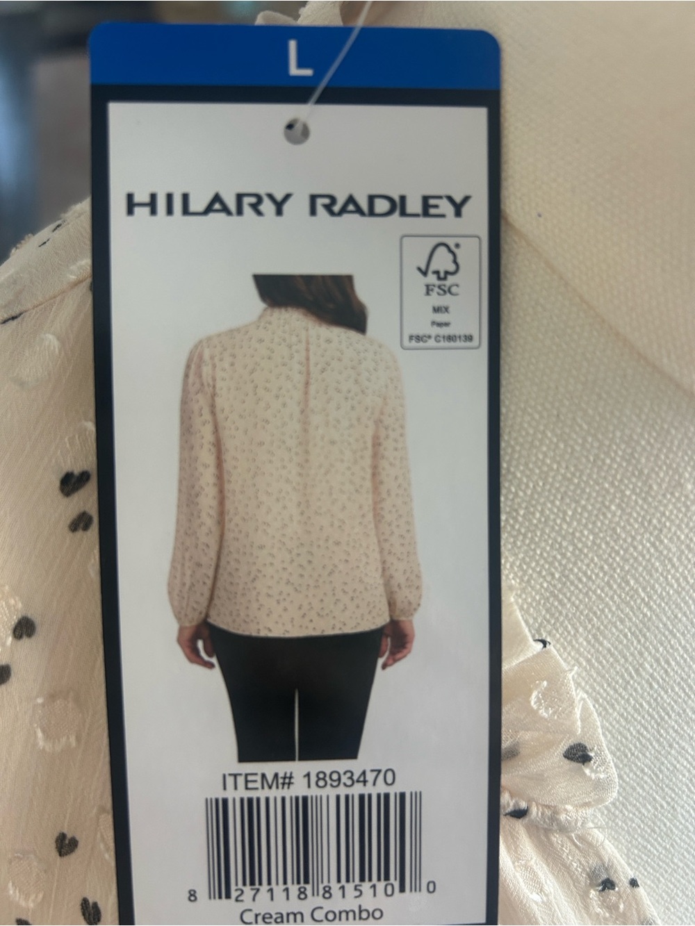 Hilary Radley Cream V-Neck Long-Sleeve Blouse with Black Dot Print - Picture 3 of 10